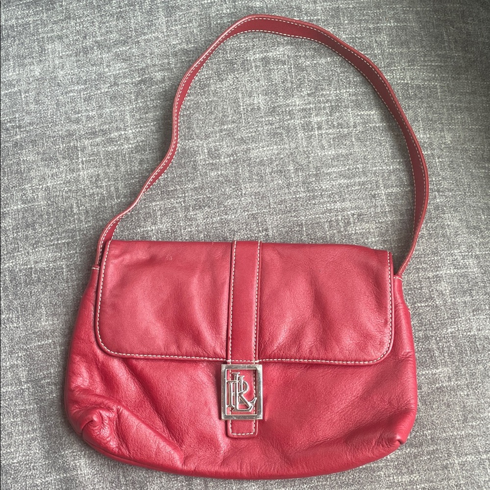 Vintage Ralph Lauren Double RL Red Leather Shoulder Bag